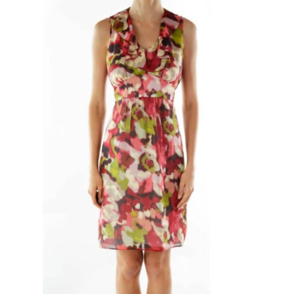 LOFT Ann Taylor Dress Multicolor Ruffle Chiffon Fully Lined Sz. 4